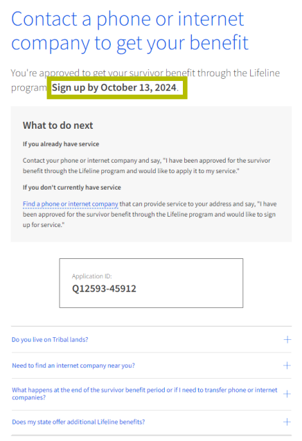 lifeline application id